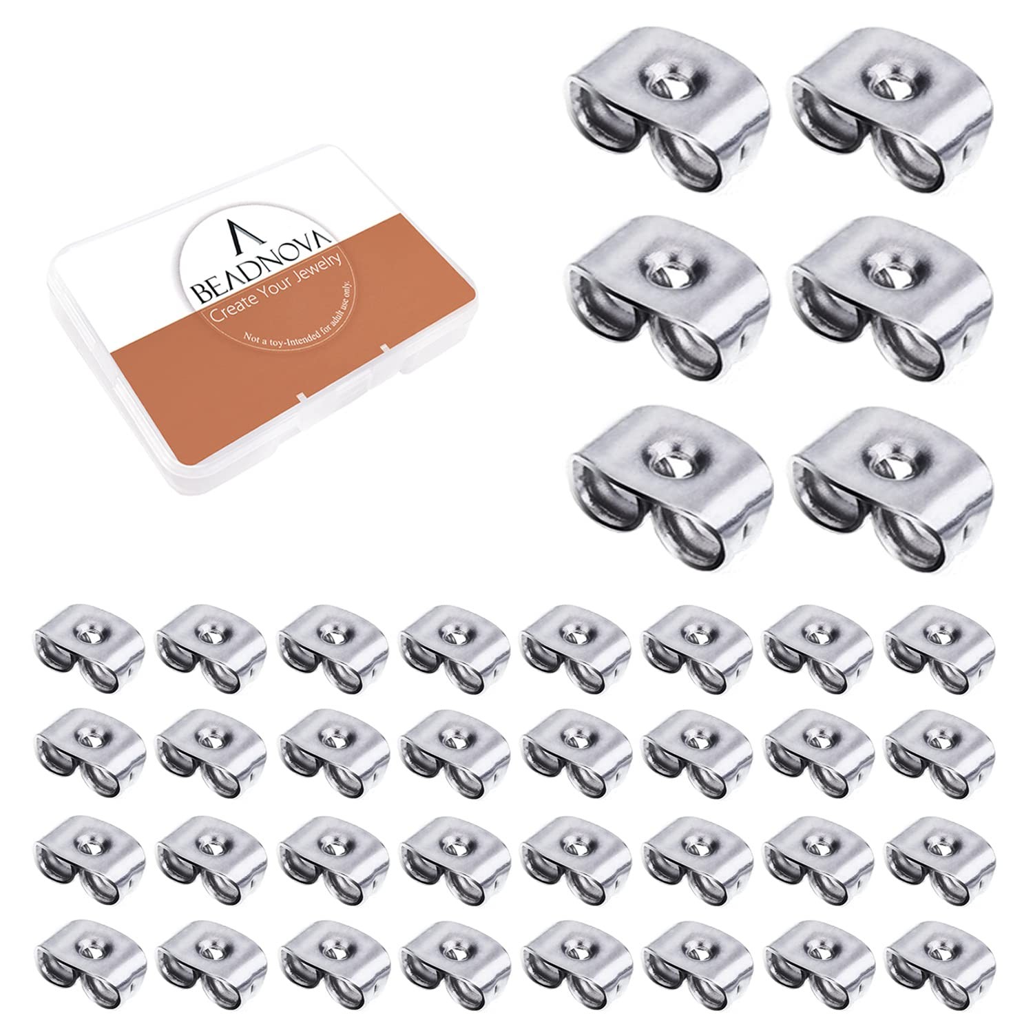 BEADNOVA Earring Backs 400pcs Stainless Steel Backings Small, Silver
