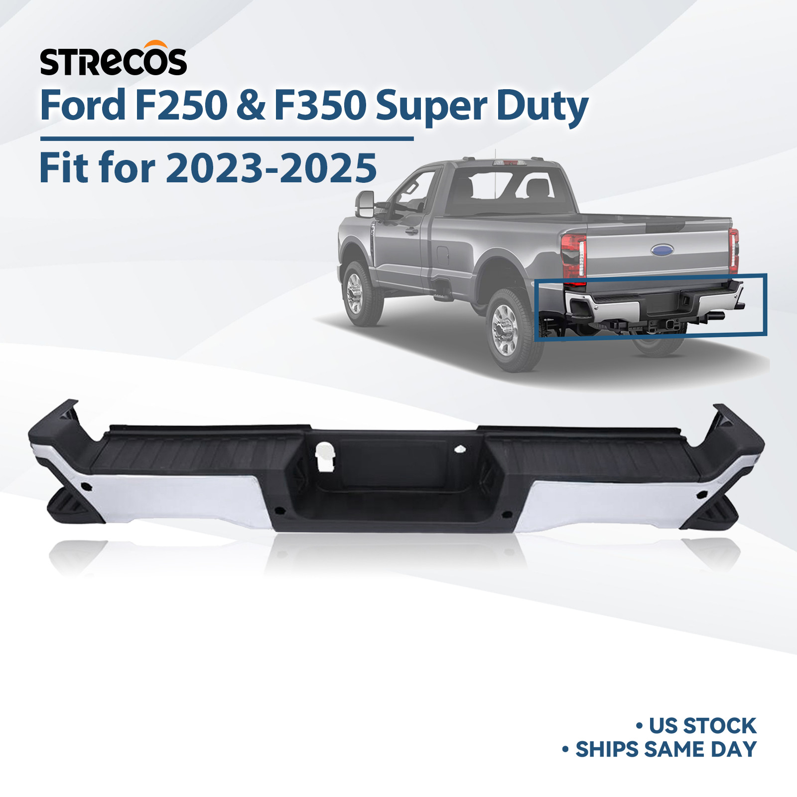 For 2023-2025 Ford F-250 & F-350 Super Duty Rear Bumper Assembly Chrome W/ Holes