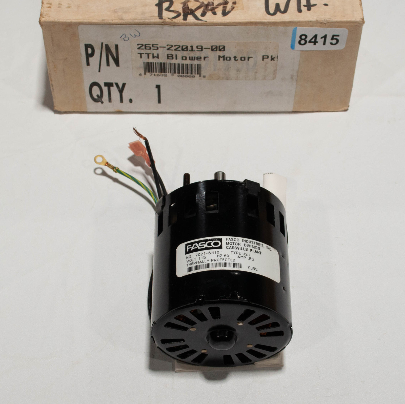 Bradford White 265-22019-00 Blower Motor Fasco 7021-6410 115V 60Hz .85A