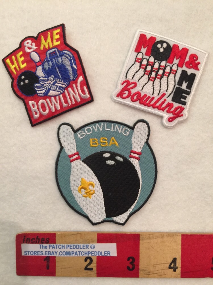 BSA BOWLING PATCH LOT ~ BOWL PINS SHOES BAG ~ MOM DAD (He) ME Bowler 598