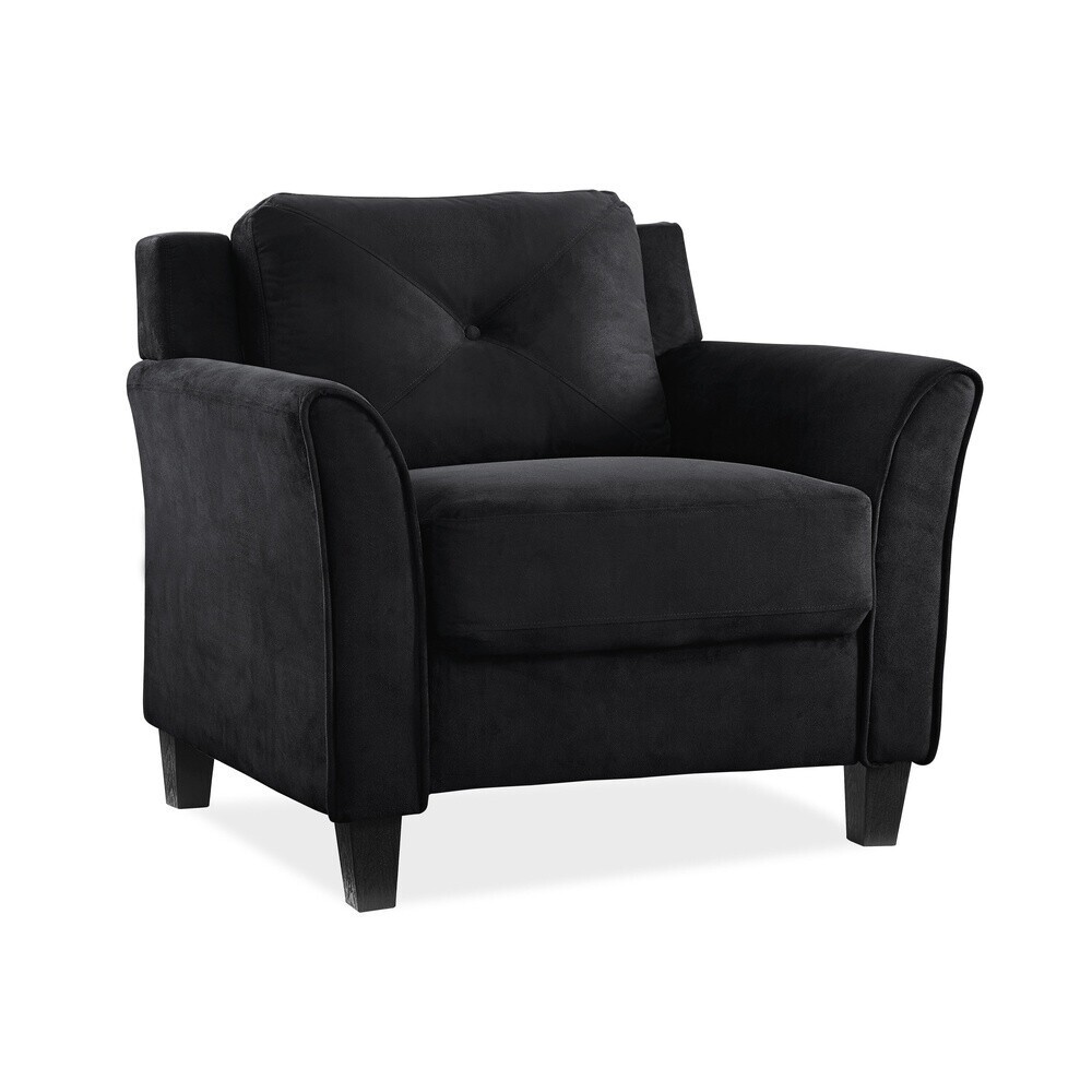 Modern Tufted Back Club Chair Foam Cushioned Eucalyptus Frame Black Fabric New