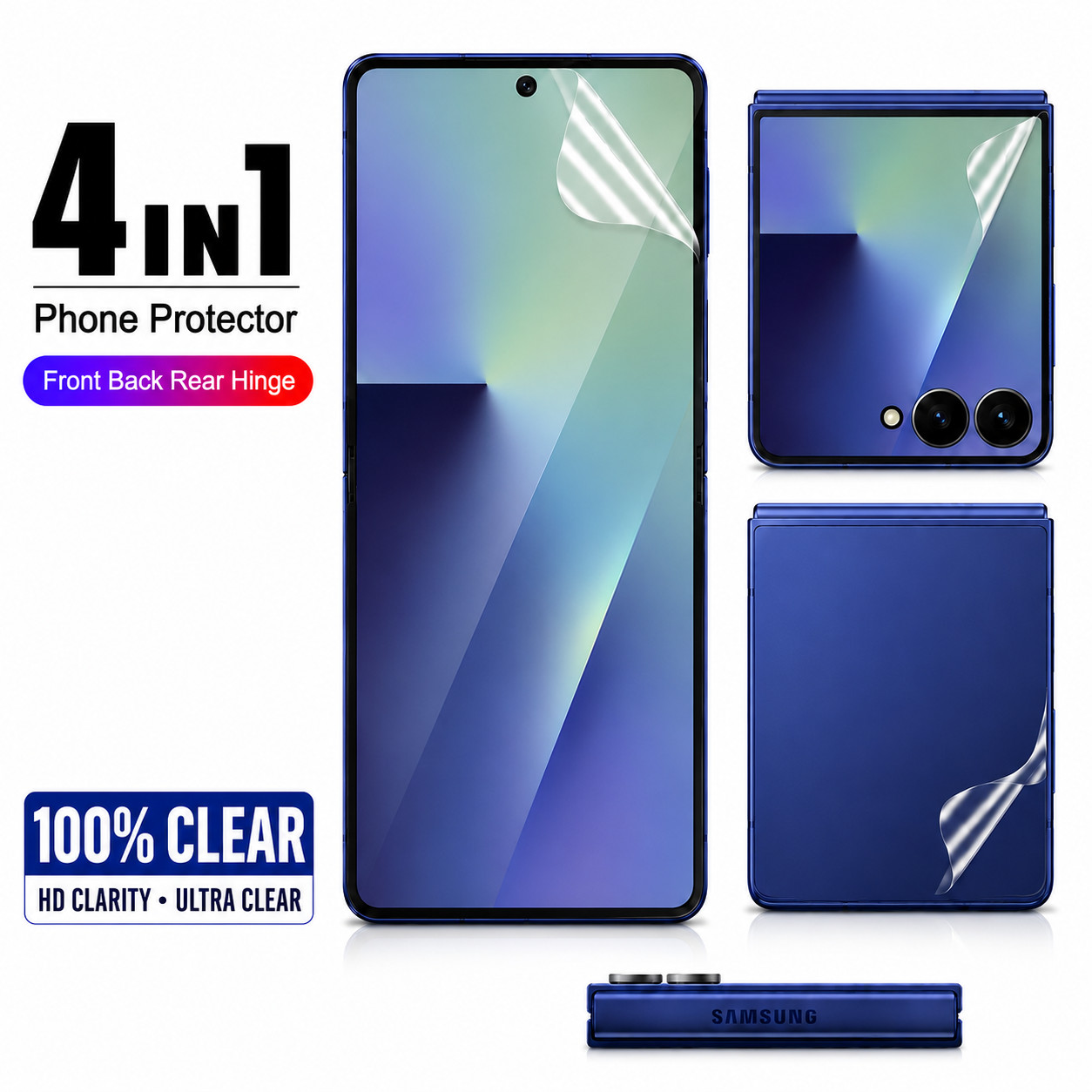 Screen Protector For Samsung Galaxy Z Flip 8 7 6 5 4 Hydrogel Front+Inside+Hinge