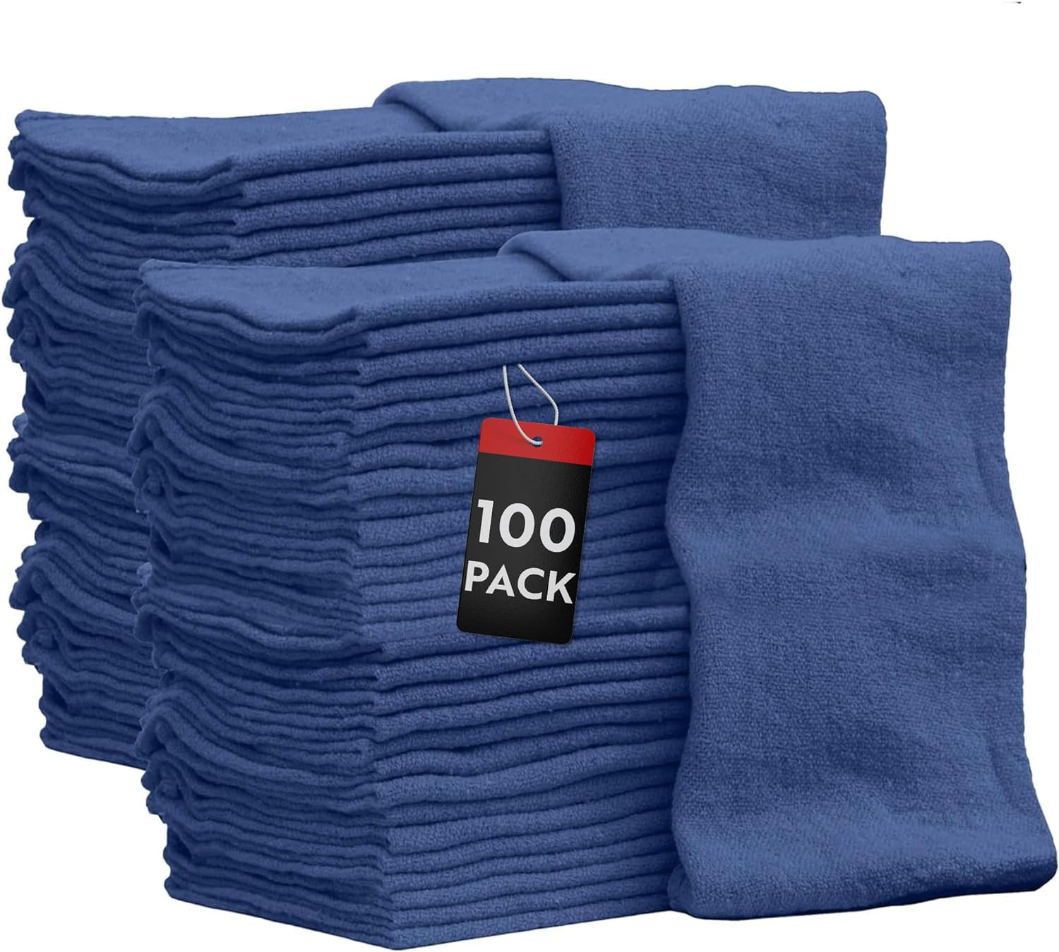 Auto Mechanic Shop Towels 100 Pack Bulk Rags 100% Cotton Size 14"X14" (Blue)