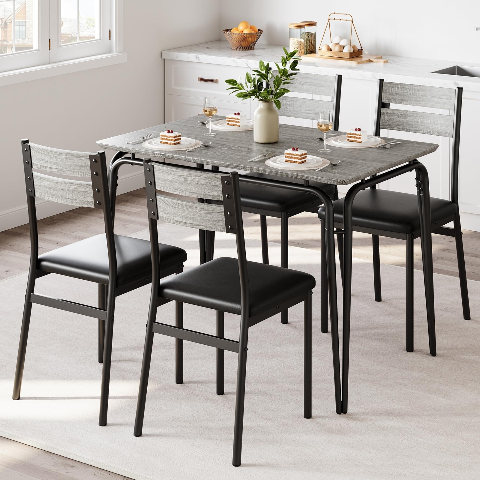 5 Piece Dining Table Set ,Square Kitchen Table and Chairs Set for 4 ,Dinette Set