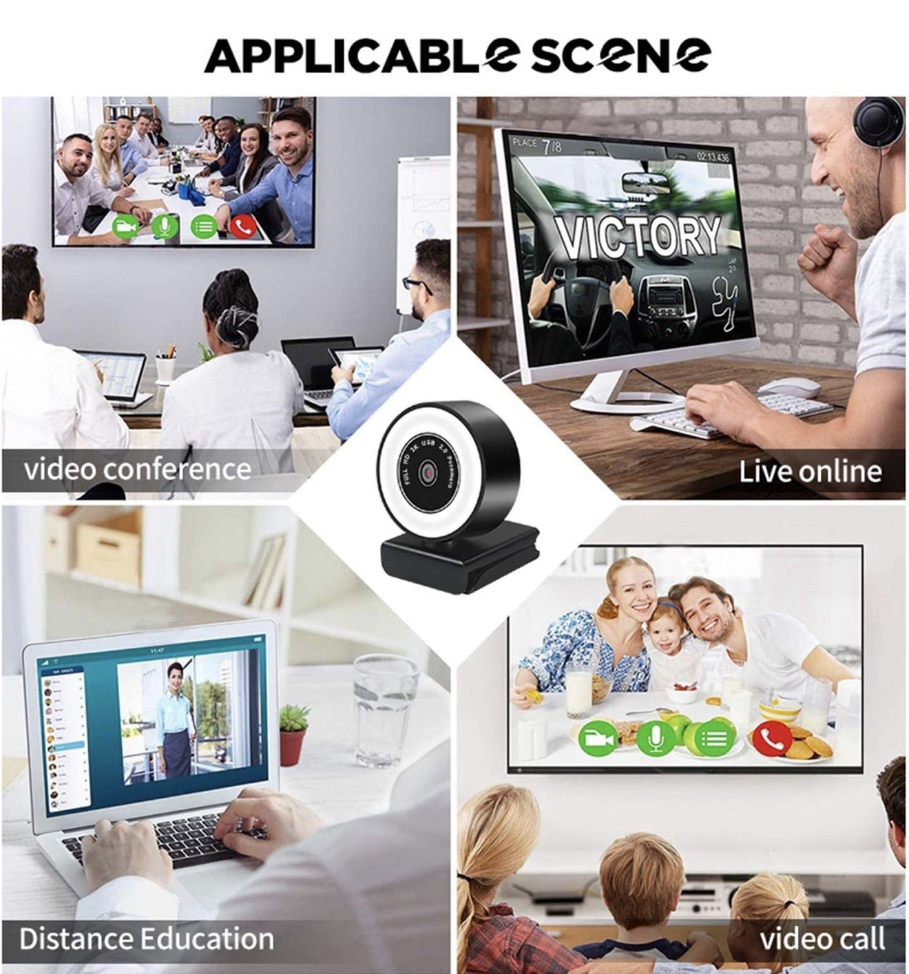 Webcam w/ Microphone Ring Light Pro USB Computer HD Web Cam - A0224