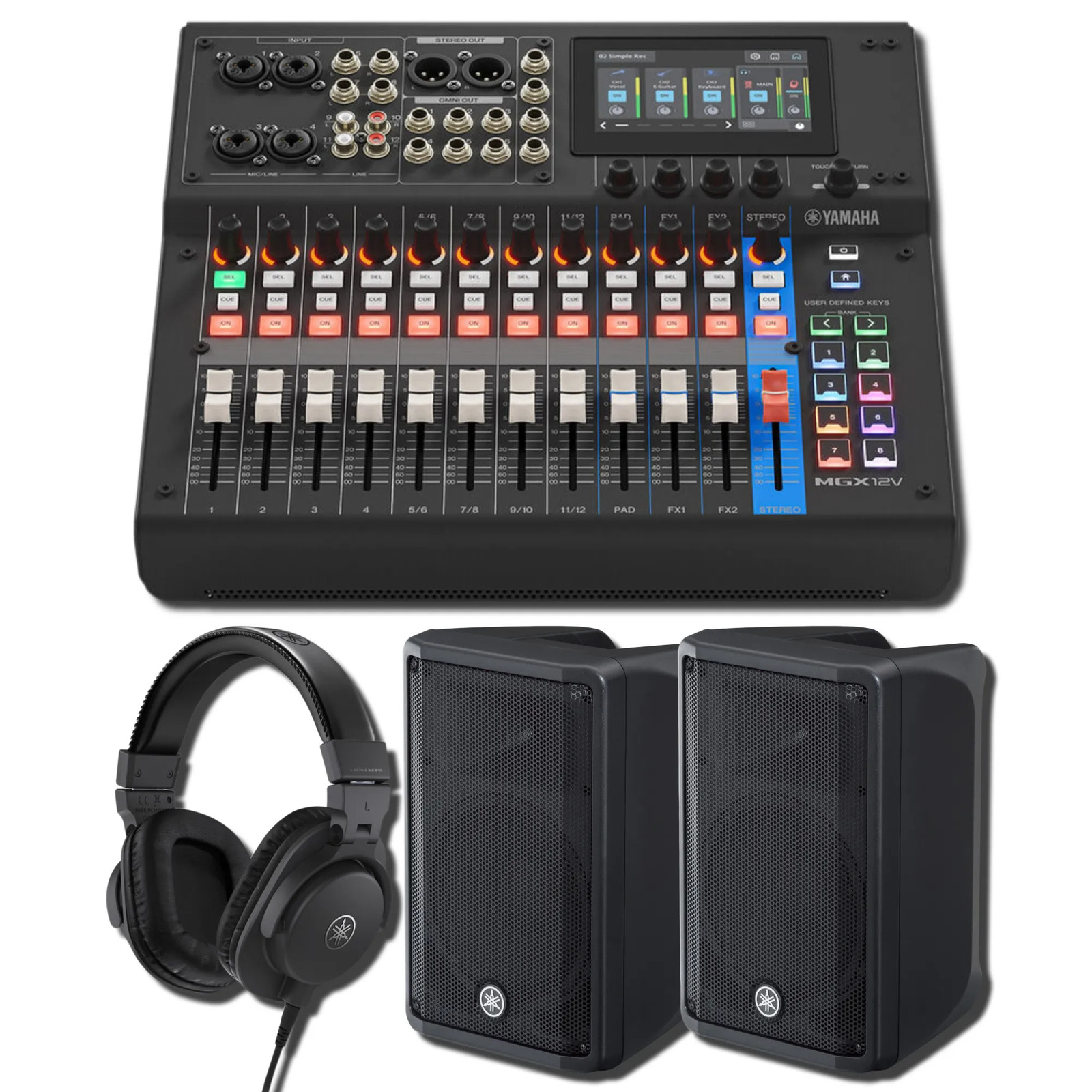 Yamaha MGX12V B 18-Ch Digital Mixer w/ 2x DBR10 700W Speakers & HPH-MT5