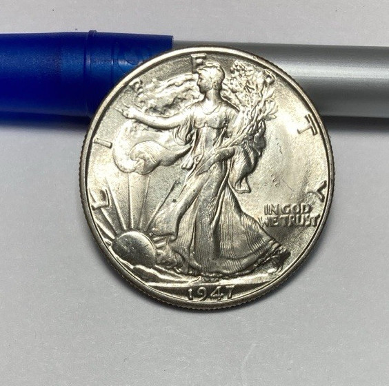1947-D Walking Liberty Half Dollar Flashy Brilliant Near Gem