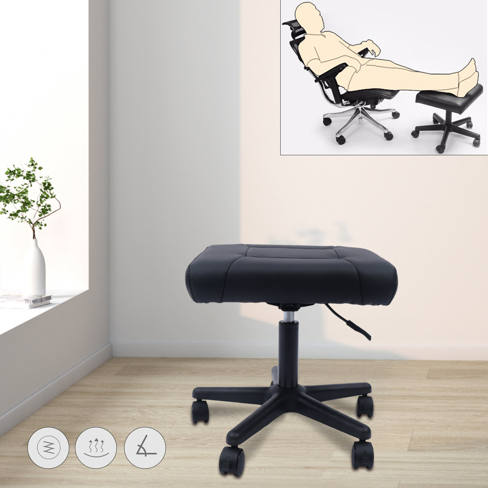 Footrest Footstool Ergonomic Adjustable Height Rolling Swivel Stool for Office