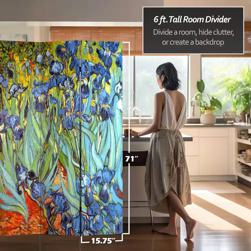 6ft Printed 4 Panel Room Divider Folding Privacy Screen Partition