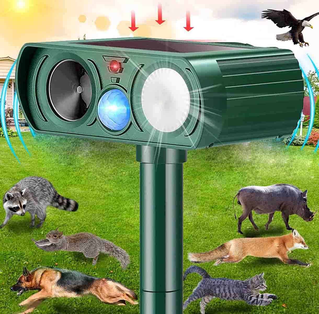 Upgraded Solar Ultrasonic Animal Repellent Dog Cat Skunk Deer Raccoon For Garden