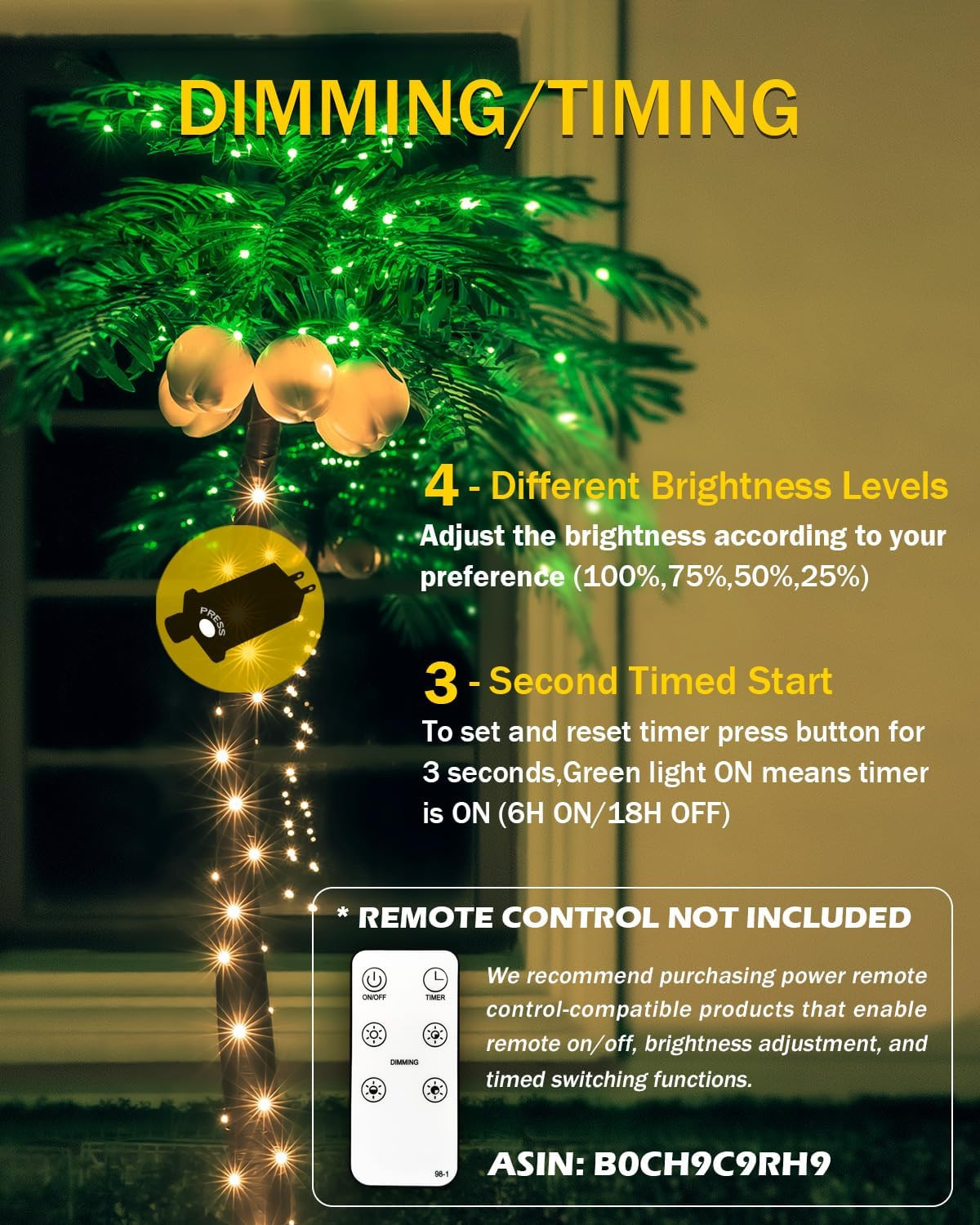 7ft Lighted Palm Tree with Glowing Coconuts - Dimmable, UL Certified, Waterproof