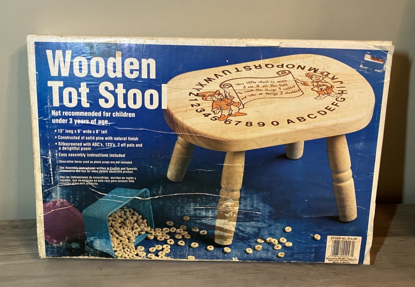 New Vintage Wooden Child/ Tot Stool W/ Alphabet Elves & Poem