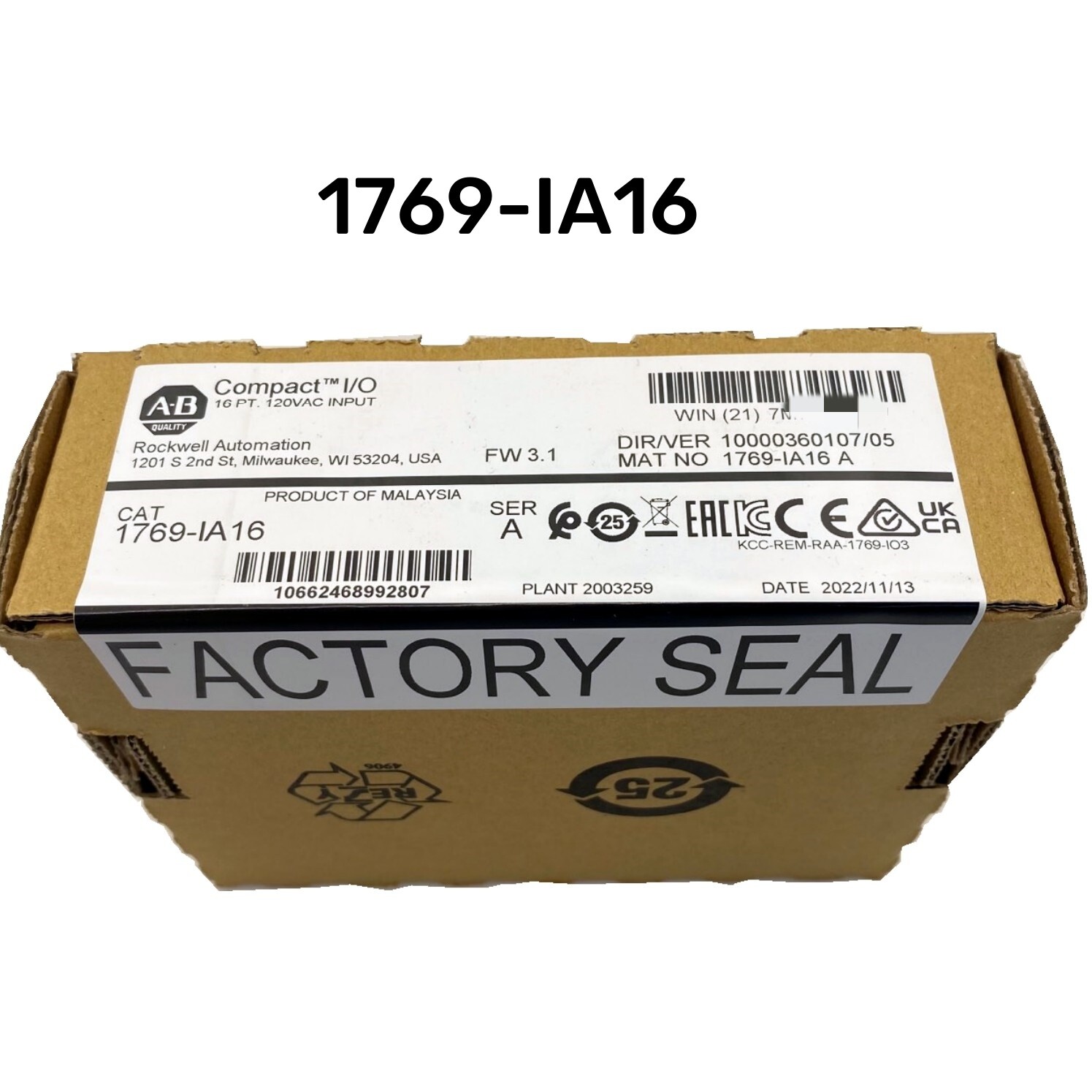 New 1769-IA16 SERA CompactLogix 16 Pt 120VAC D/I Module AB PLC Factory Sealed