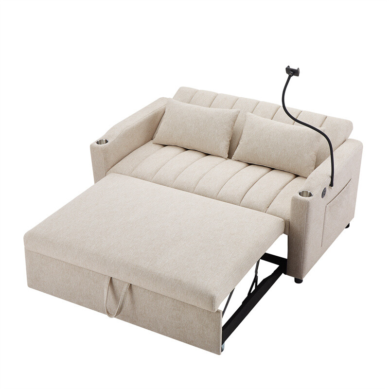 55.9" Convertible Sofa Bed Loveseat Sofa w/Adjustable Backrest & Phone Holder