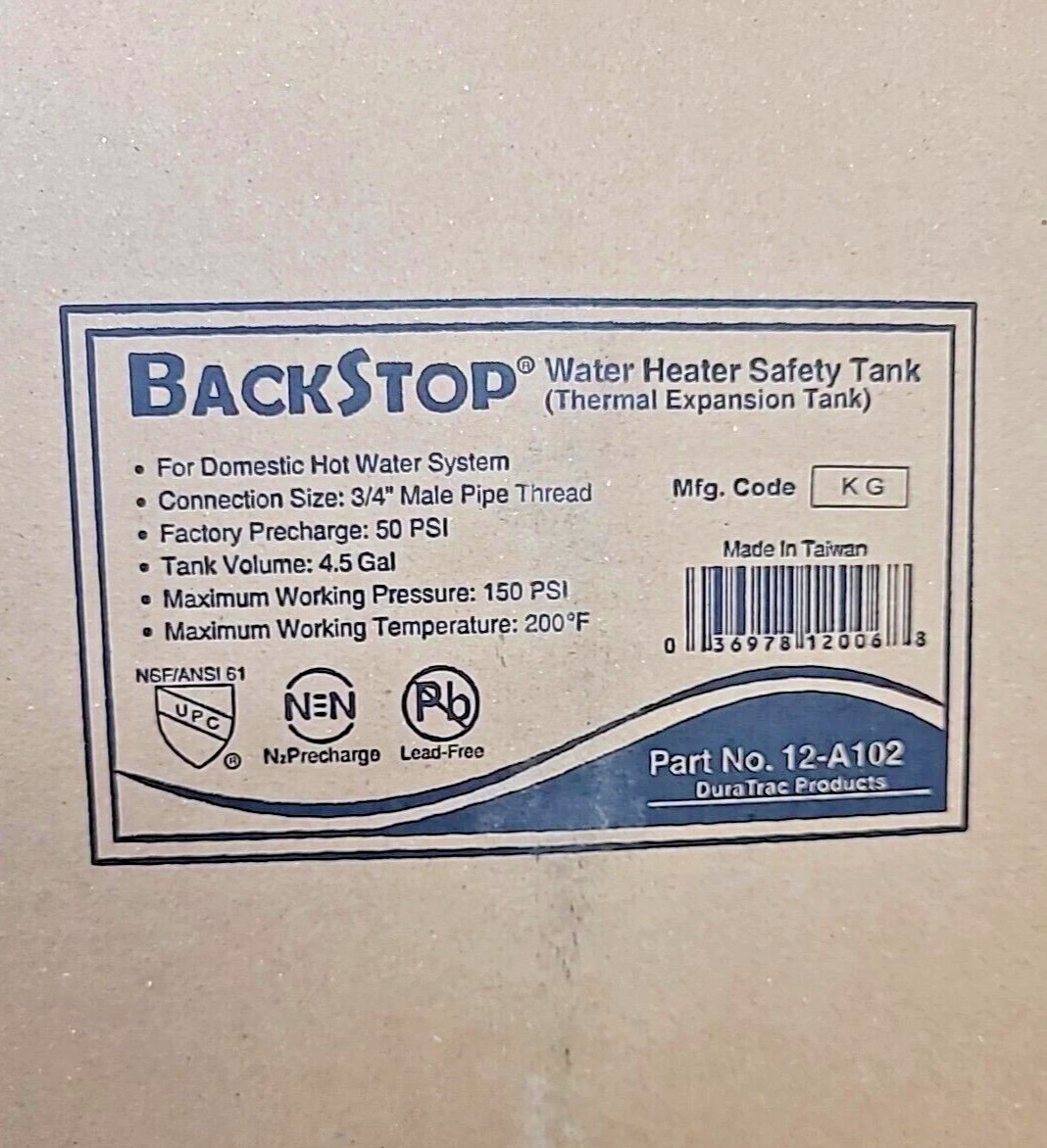 BackStop 12-A102 Thermal Expansion Tank - NSF-61 Certified