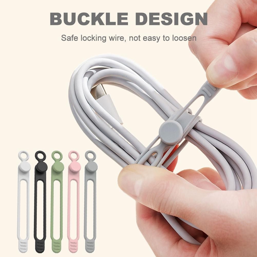 Data Cable Organizer, Upgrade Silicone Cable Ties Reusable Cable Management5940