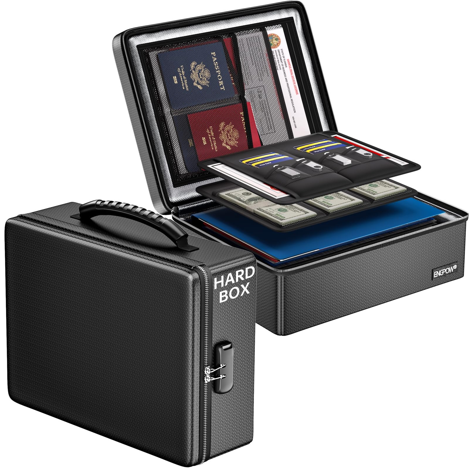 Fireproof Document Box, Hard Case File Box with Fireproof Zipper＆Lock, 6400°F...