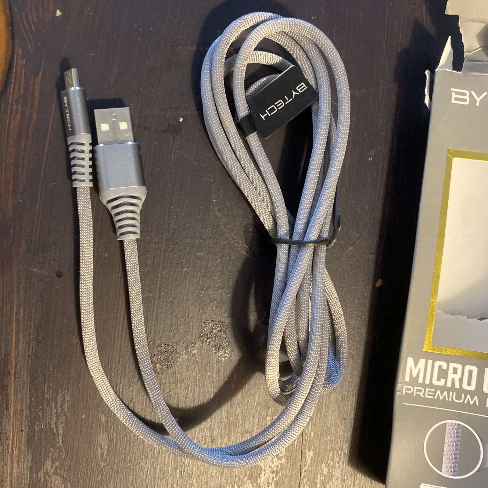BYTECH ,  Premium Fabric Metallic Housing 6ft Micro USB Cable , Gray