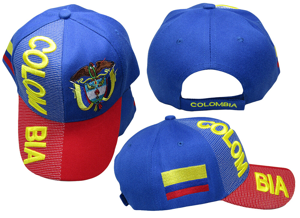 Colombia Country Royal Blue / Red / Yellow 3D Patch On Side Embroidered Hat Cap