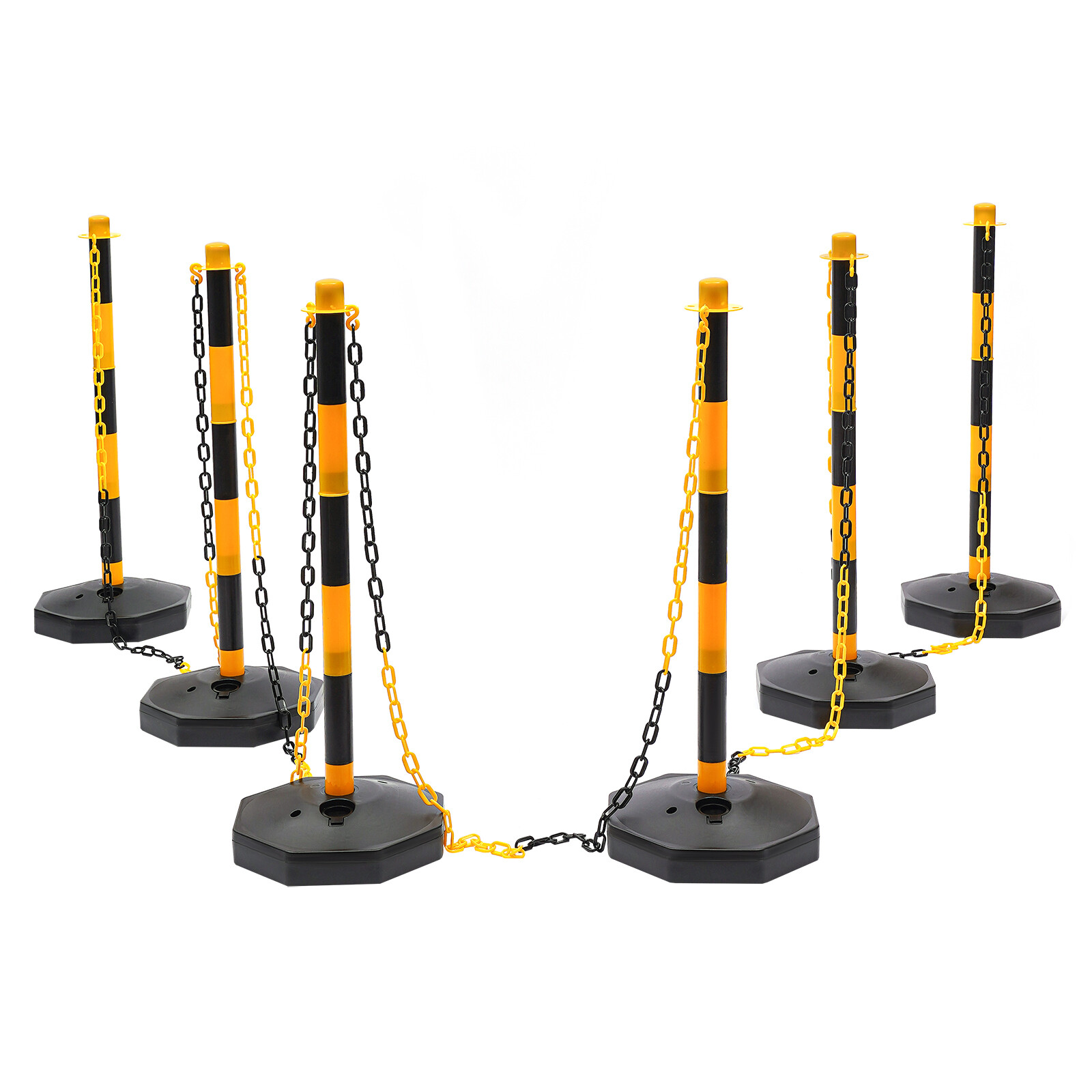 6 Pack Traffic Cones Adjustable Delineator Post Portable Parking Pole W/ Chains