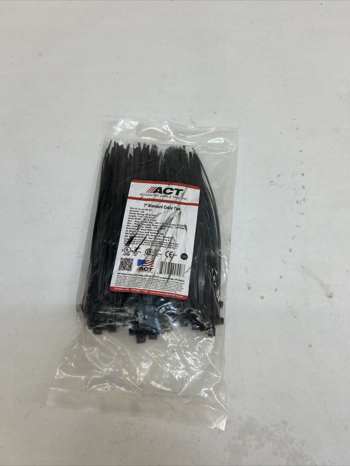 (100-Pk) ACT Standard Cable Ties 7" AL-07-50-0-C