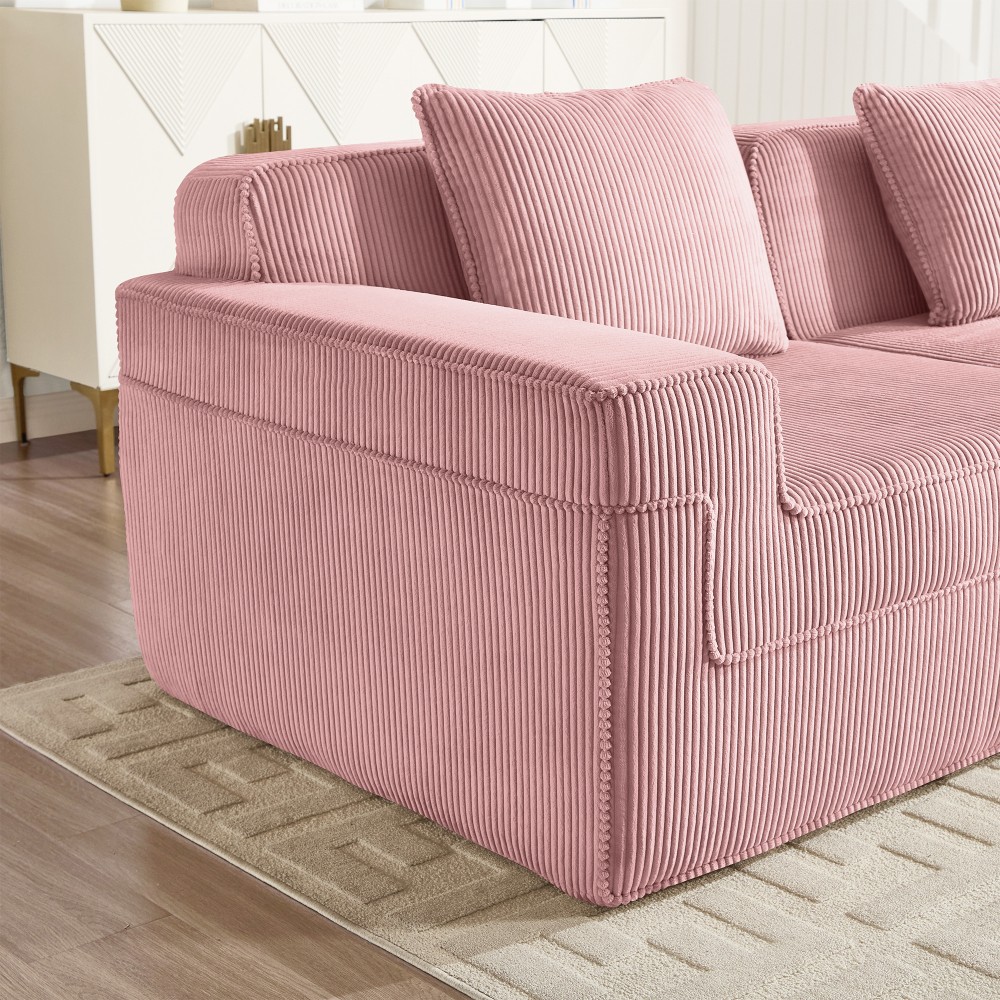 Modular 2-Seat Cloud Sofa w/ Ottoman & Pillows, Pink Corduroy