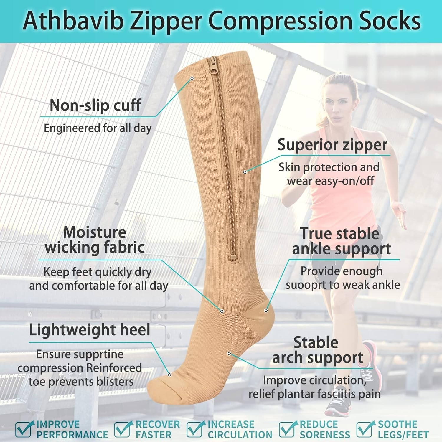 Comfortable Closed Toe Zipper Compression Socks - Multicolor for Daily Use