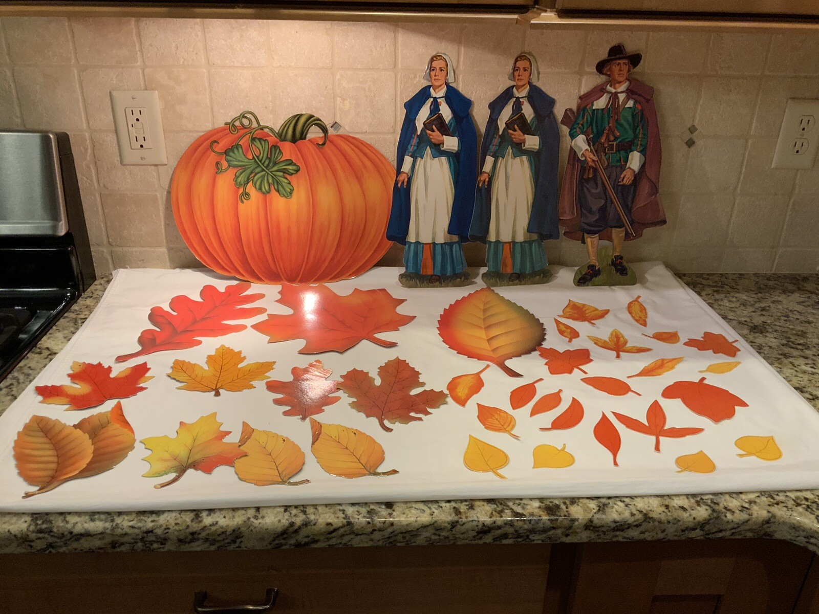 VTG Lot Of Laminated Die Cut Thanksgiving/Fall Wall Decorations