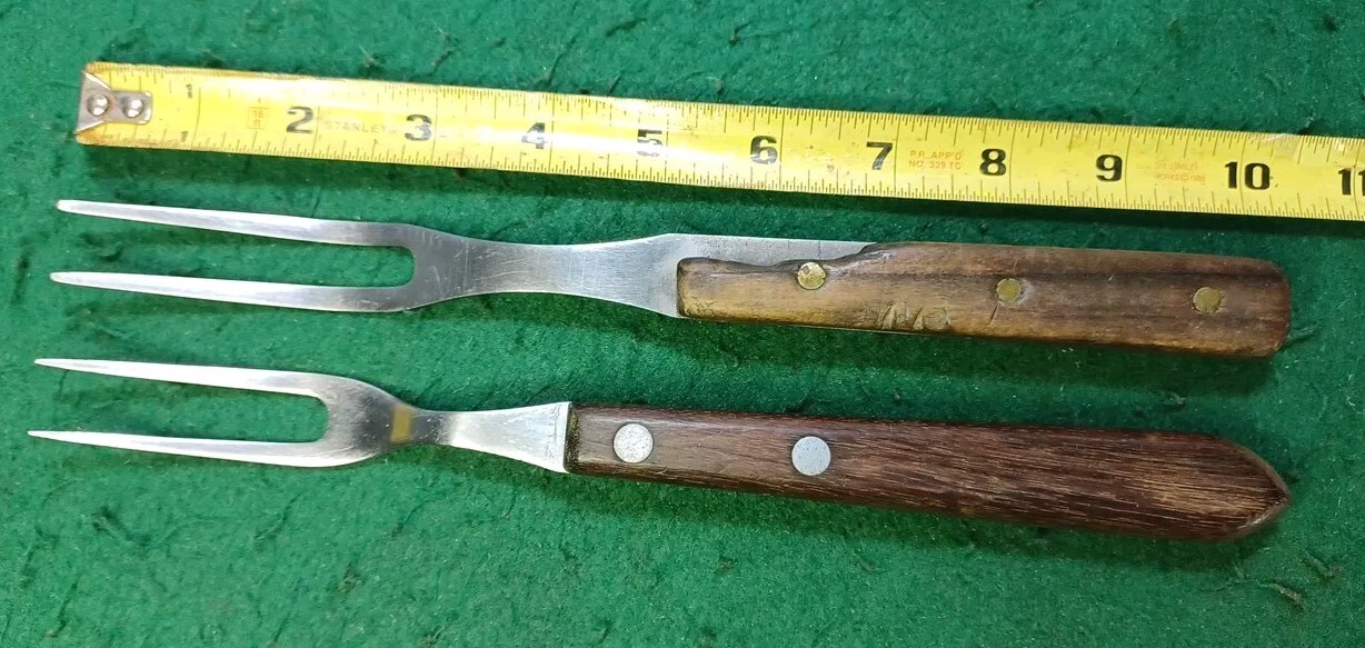 Vtg 2 Sm. Carving / Serving Forks, W/ Wood Scales And Handle