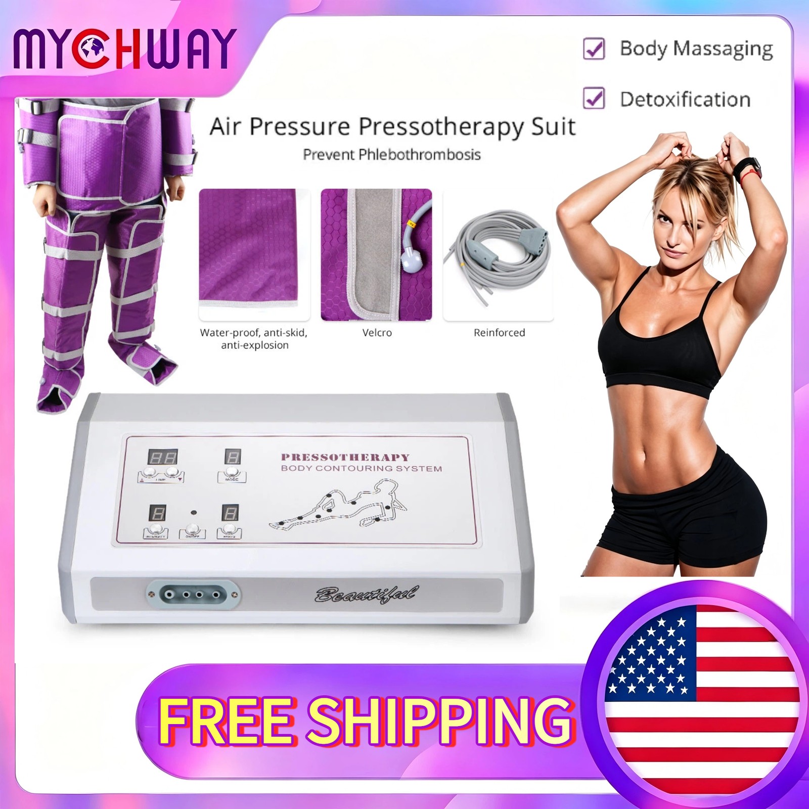 Air Pressure Pressotherapy Lymphatic Drainage Slimming Suit Body Massager Device