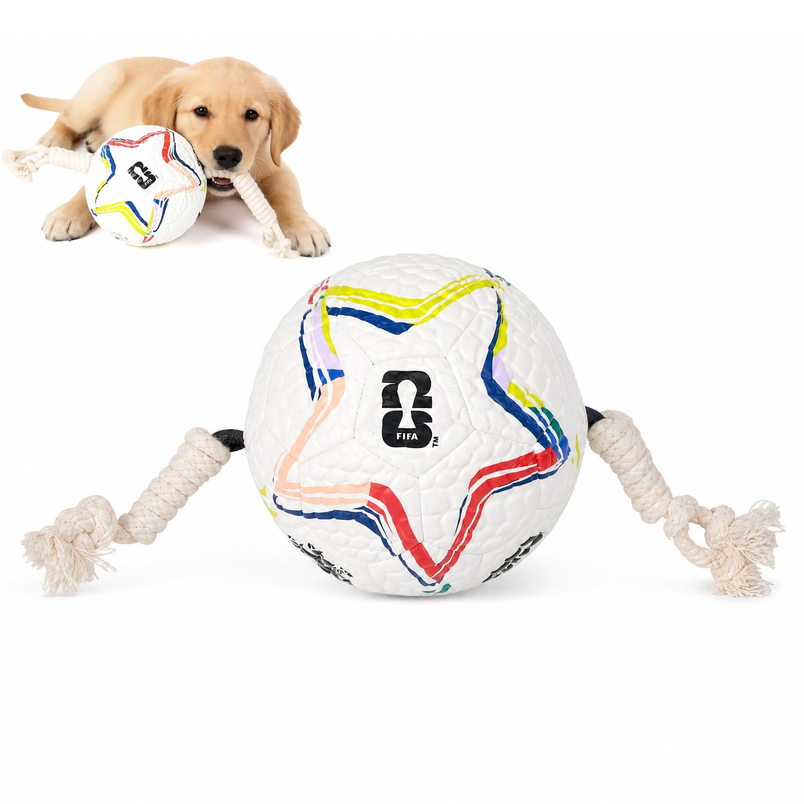 World Cup FIFA® Licensed 6 Inch Dog Soccer Ball with Strap, Dog Tug Ball