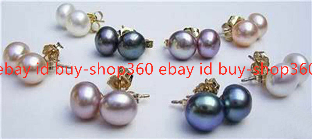 Wholesale 8 Pairs 4 Colors Akoya Freshwater Cultured Pearl Gold Stud Earrings