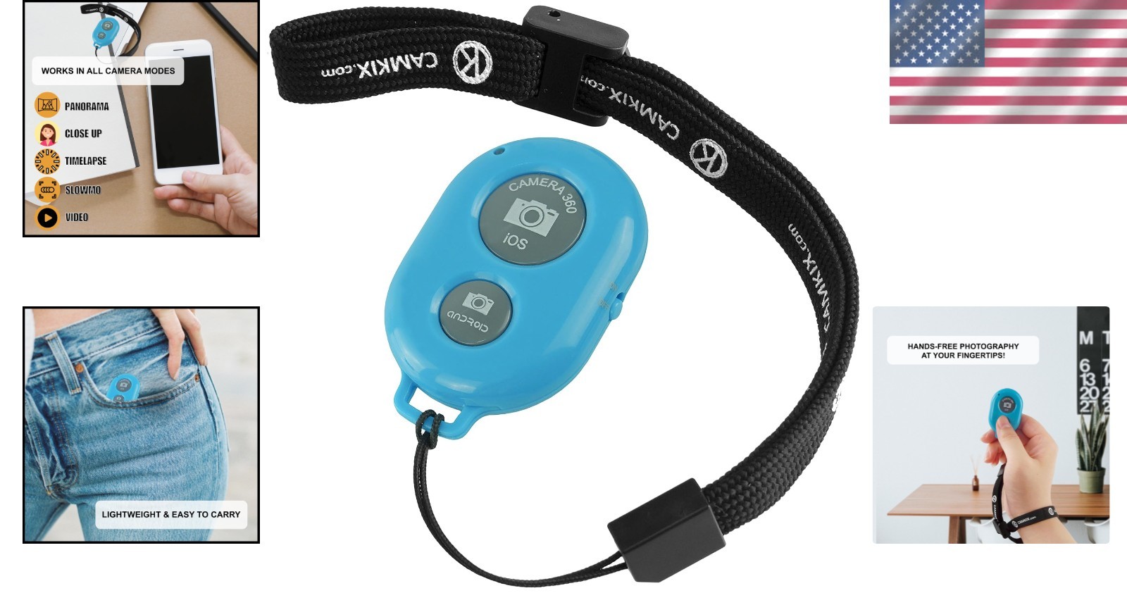 Bluetooth Camera Shutter Remote for Effortless Selfies and Group Shots - Blue