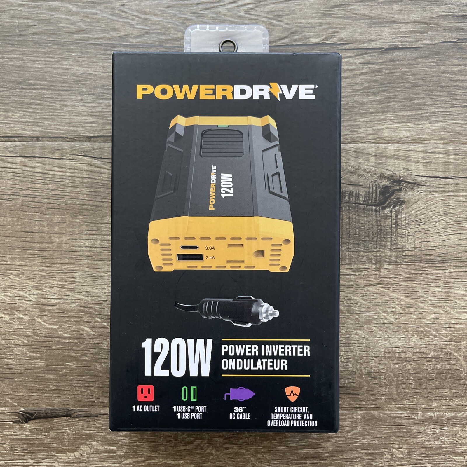 PowerDrive 120 Watt Slim Plug-In Inverter with 1 AC, 2 USB A/C Ports PD120 - NEW