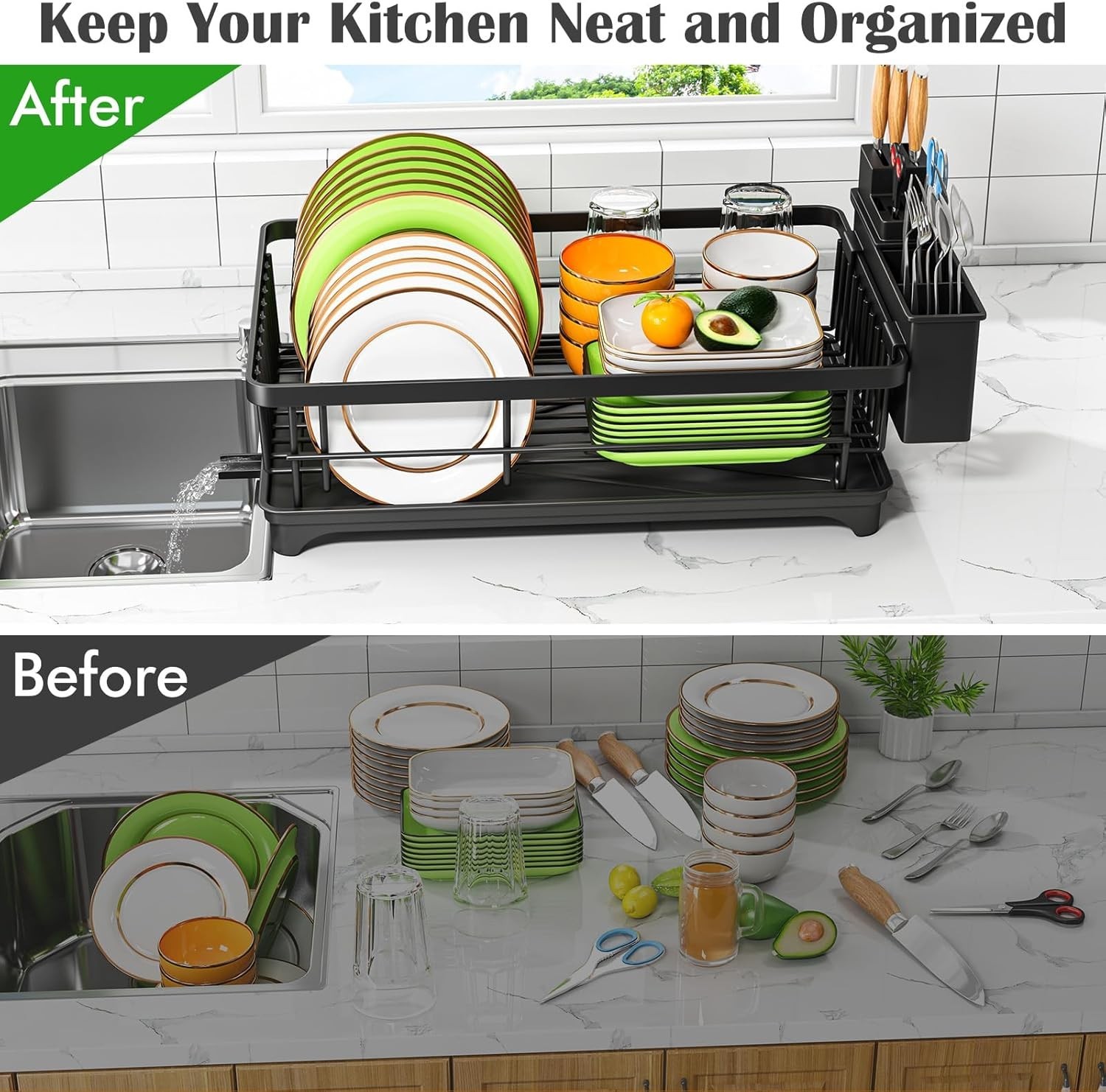 Dish Drying Rack - Small for Kitchen Counter Rust-Resistant Space-Saving Drainer