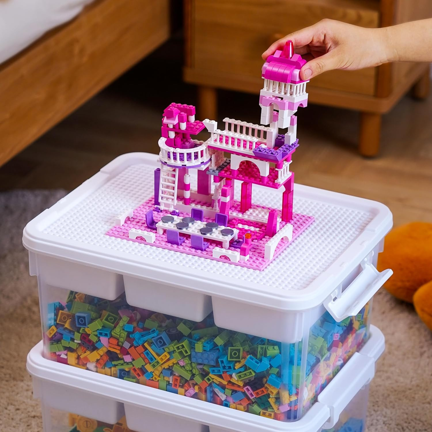 17 QT Plastic Storage Box Building Baseplate Lid Removable Tray | Craft Organize