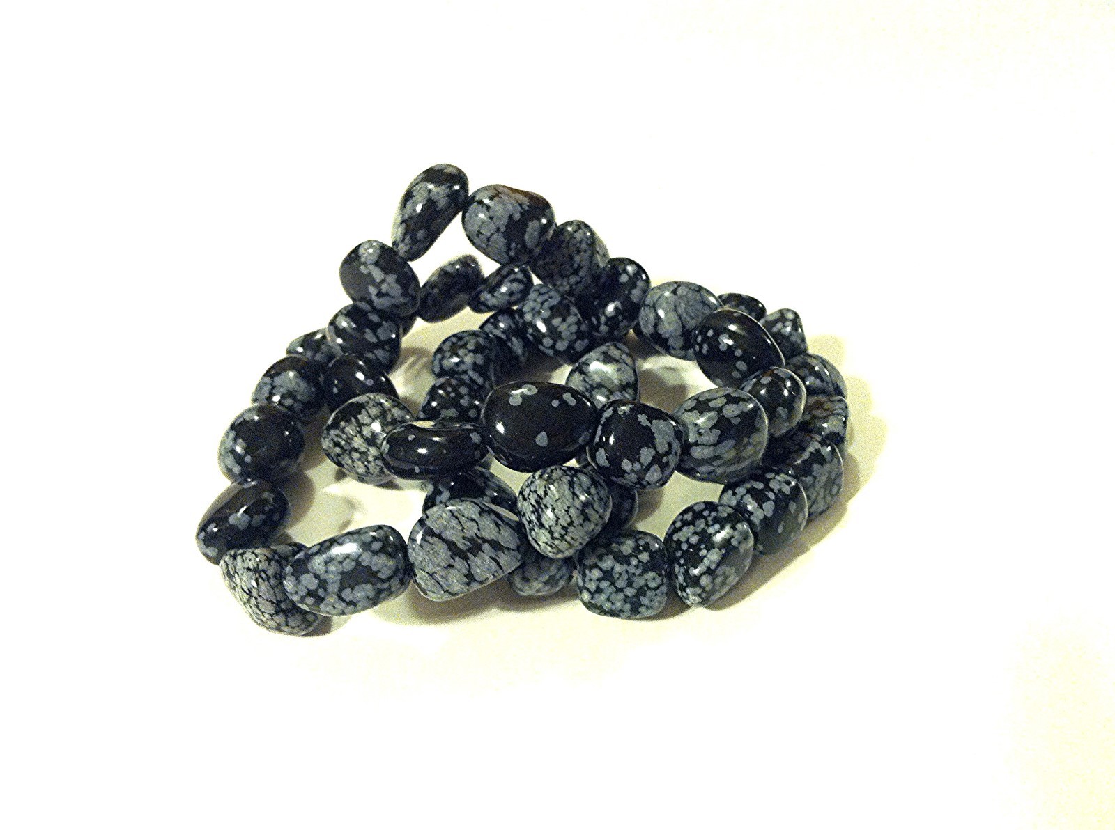 Natural Snowflake Obsidian Tumbled Gemstone Crystal Stretch Bracelet Jewelry