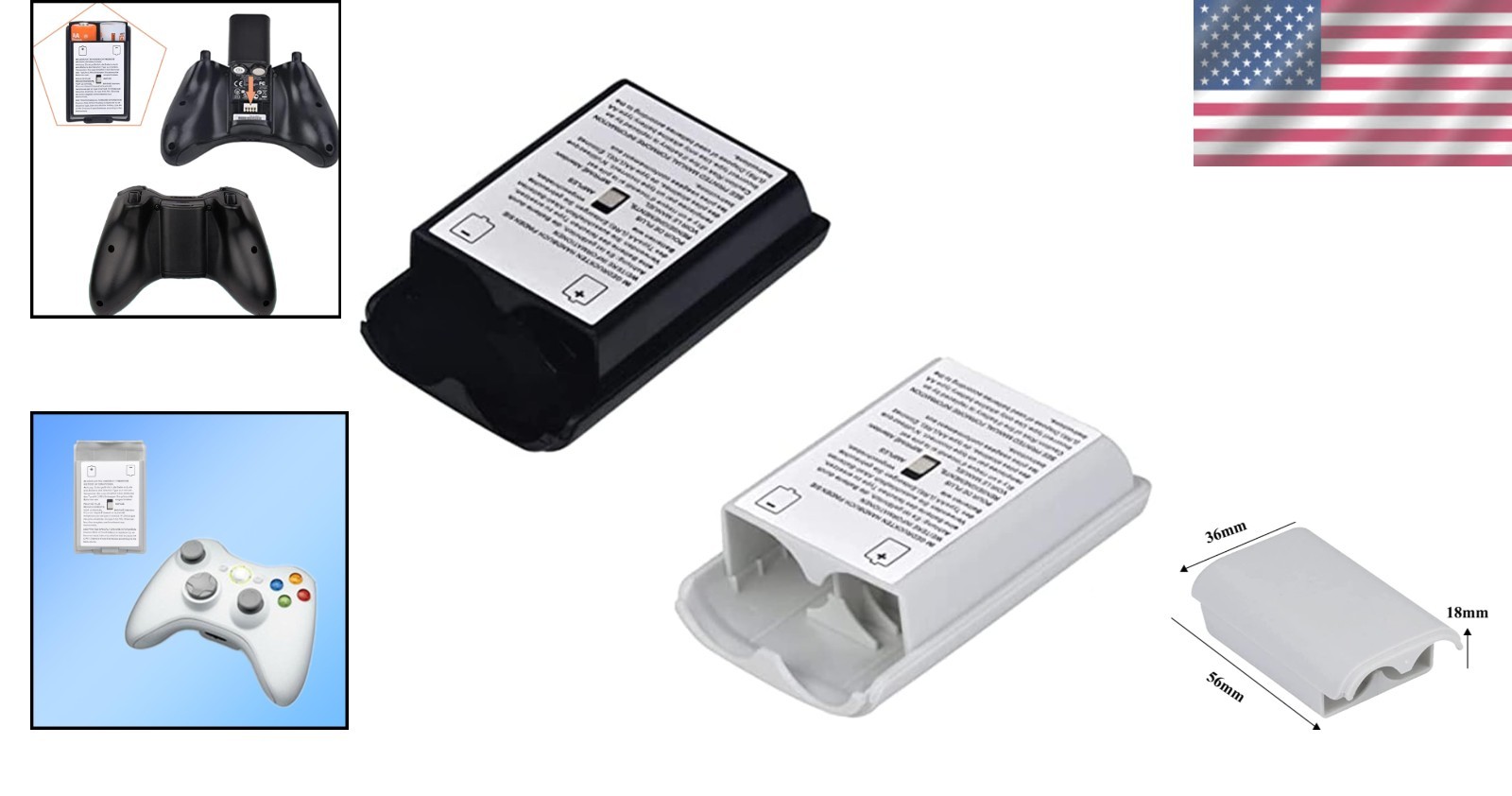 Brand New 2 Pcs Battery Pack Cover for Xbox360 Wireless Controller BlackWhite