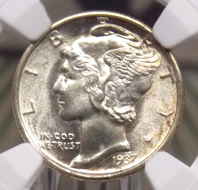 1937 "D" Mercury SILVER Dime 10c NGC MS65 FB #001 *FULL BANDS* BU Unc ECC&C Inc