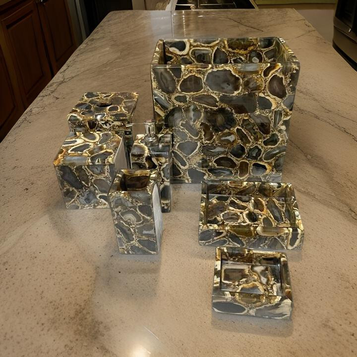 Natural Agate Bathroom Accessories 7 Pcs Set Vanity Top Luxury Best Gift for Her
