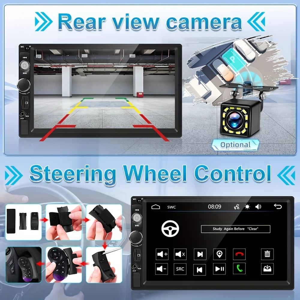 7" Double 2 DIN Car MP5 Player Bluetooth Touch Screen Stereo Radio With Camera-