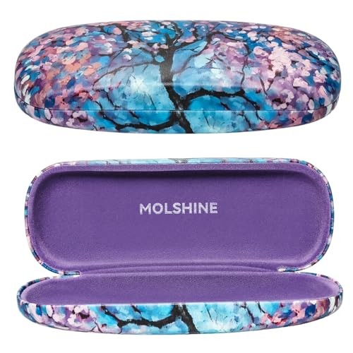 Hard Shell PU Leather Glasses Case,Travel Portable Eyeglass Cherry Blossoms