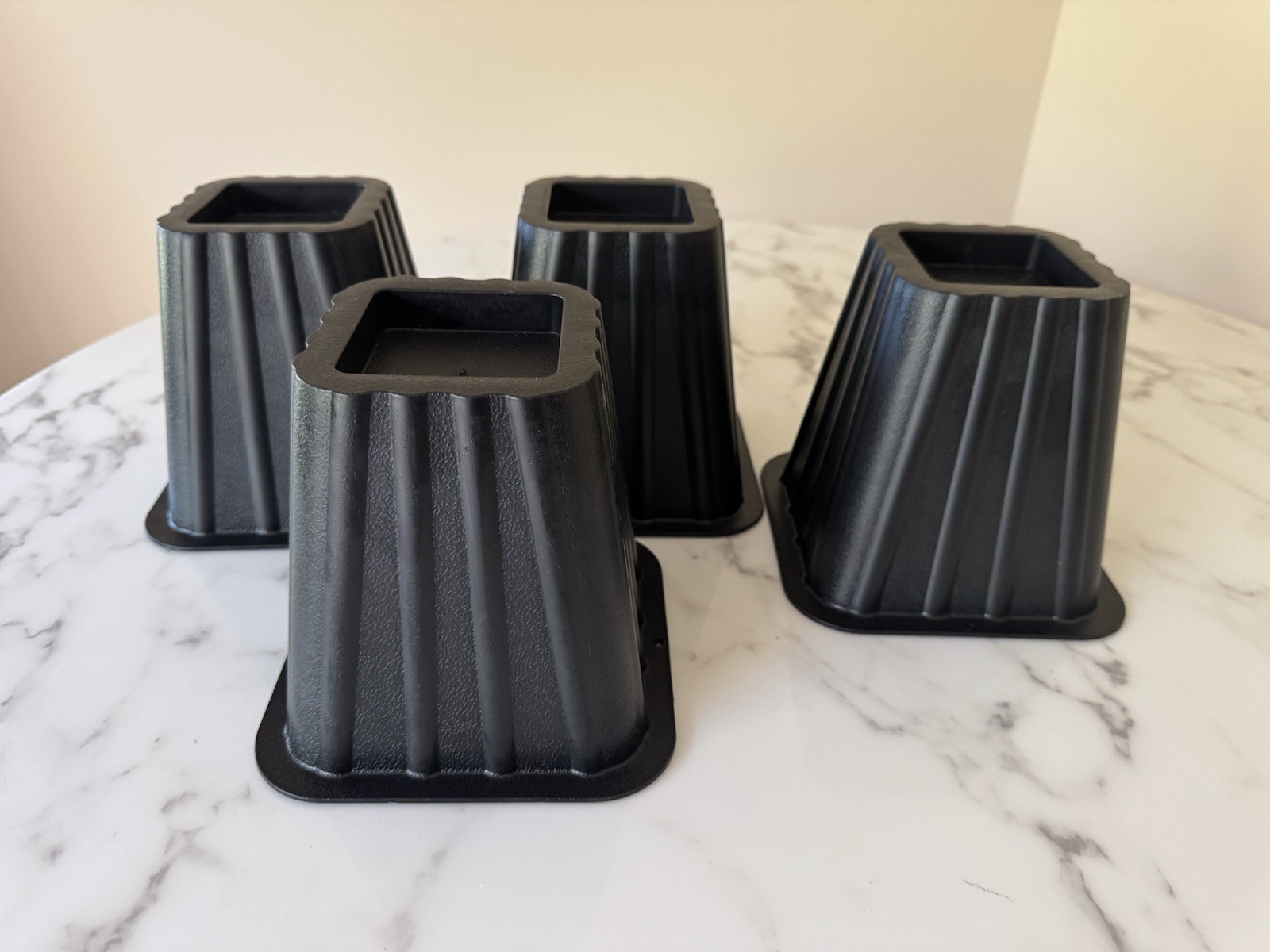 Set of 4 Black Bed Risers 6 1/4" Tall Heavy Duty Furniture Lifts Square Design
