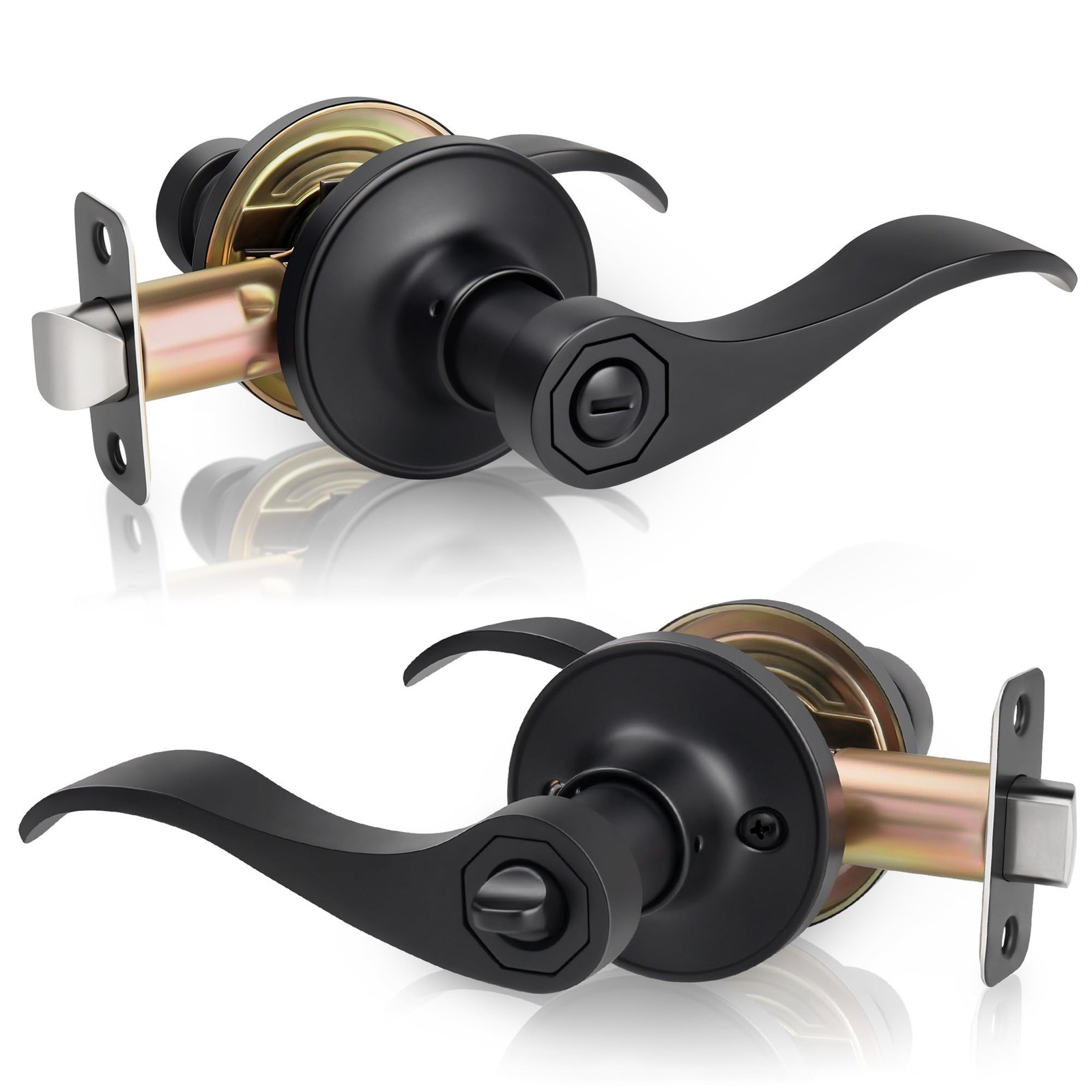 Wave Style Privacy Door Handle with Privacy Lock, Keyless Door Lever for Bath...