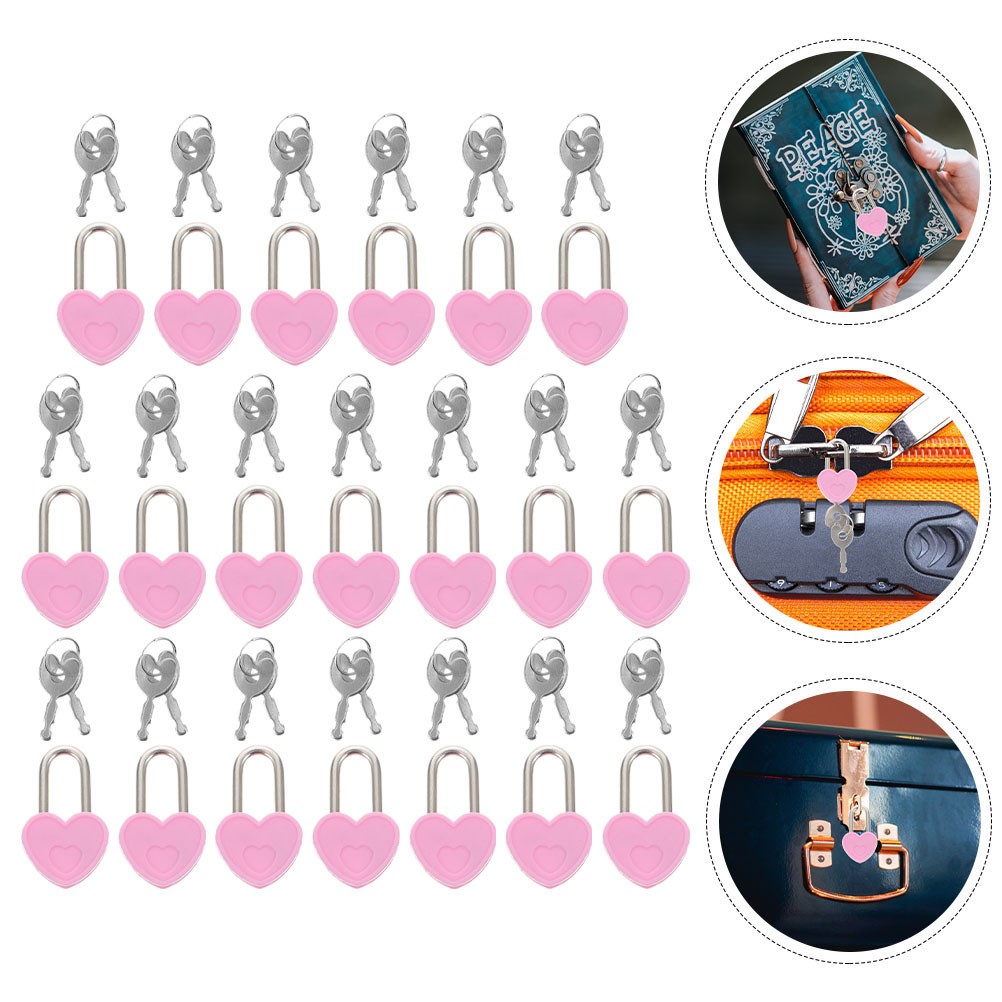20 Sets Small Heart Shaped Padlocks with Keys Mini Locks for Travel Use