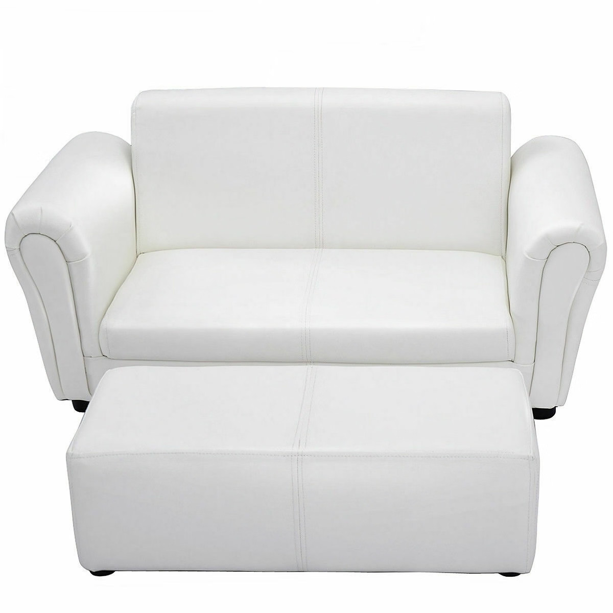 Soft Kids Double Sofa with Ottoman-White - Color: White