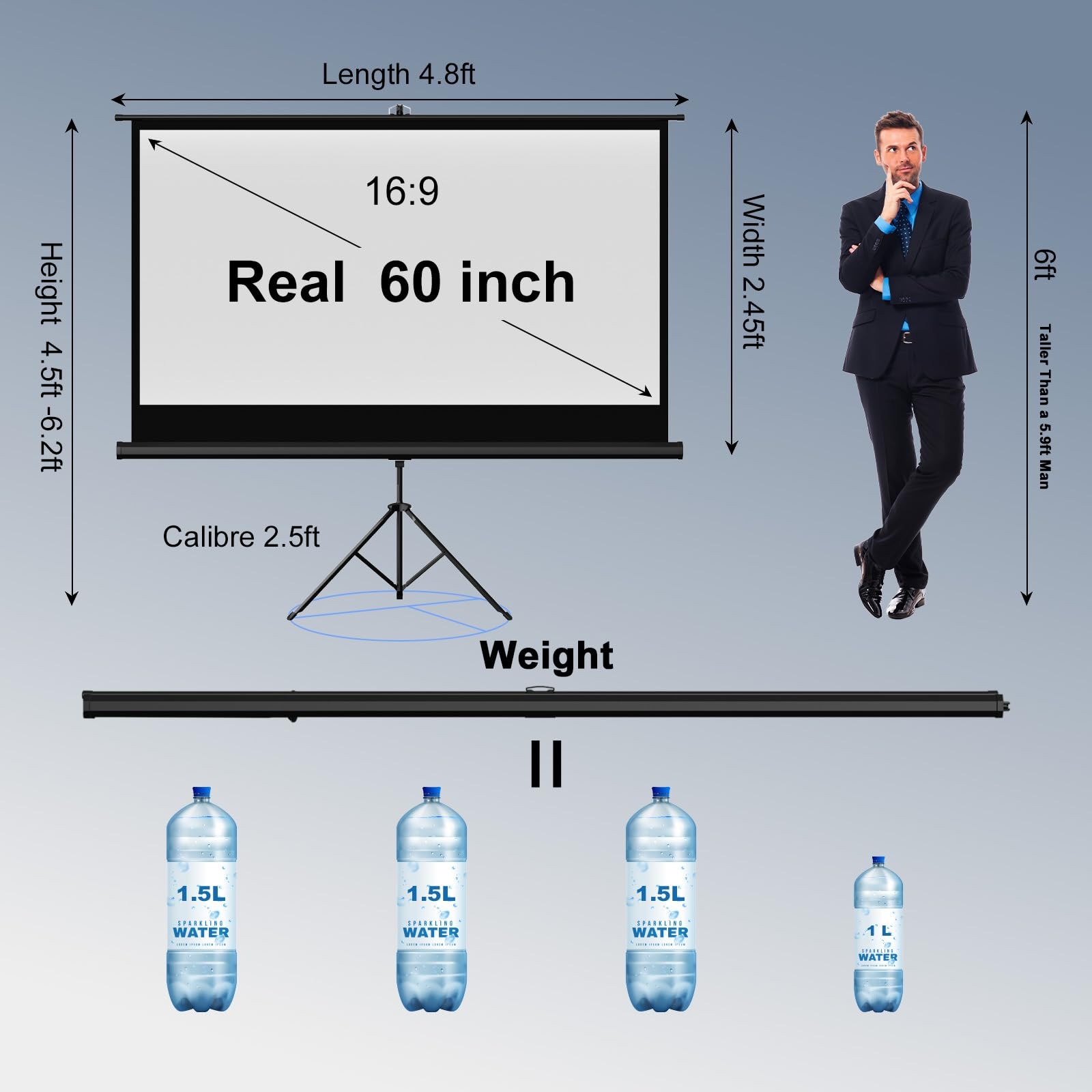 Outdoor Projector Screen with Stand Tripod, Indoor Pull Up Portable Projector...
