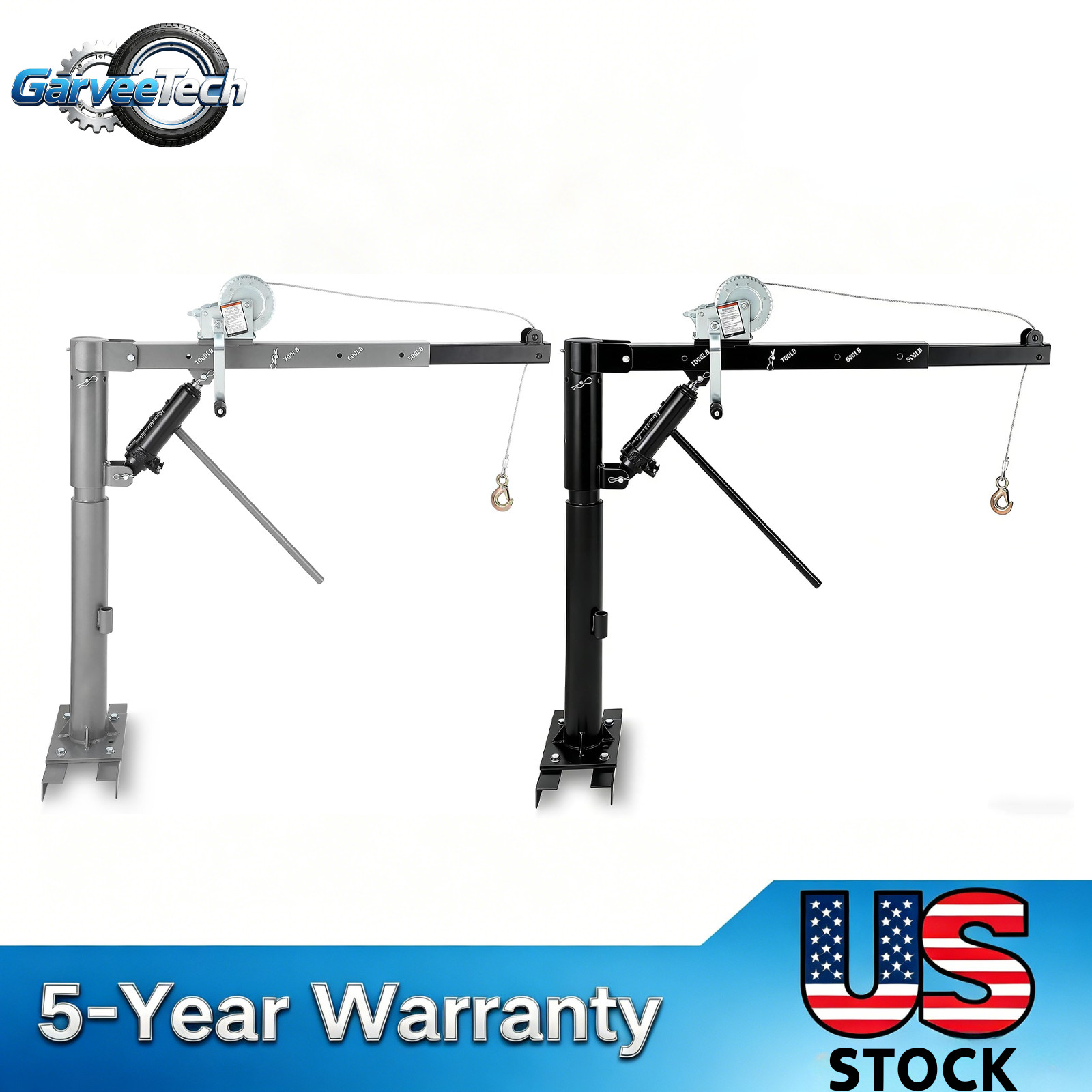 1000 LBS Pickup Truck Bed Crane Hydraulic Hoist with Manual Winch 360° Swivel