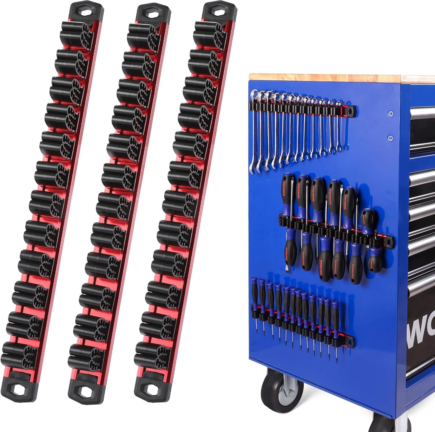 Magnetic Screwdriver Organizer and Wrench Organizer, Aluminum Rail Magnetic Tool