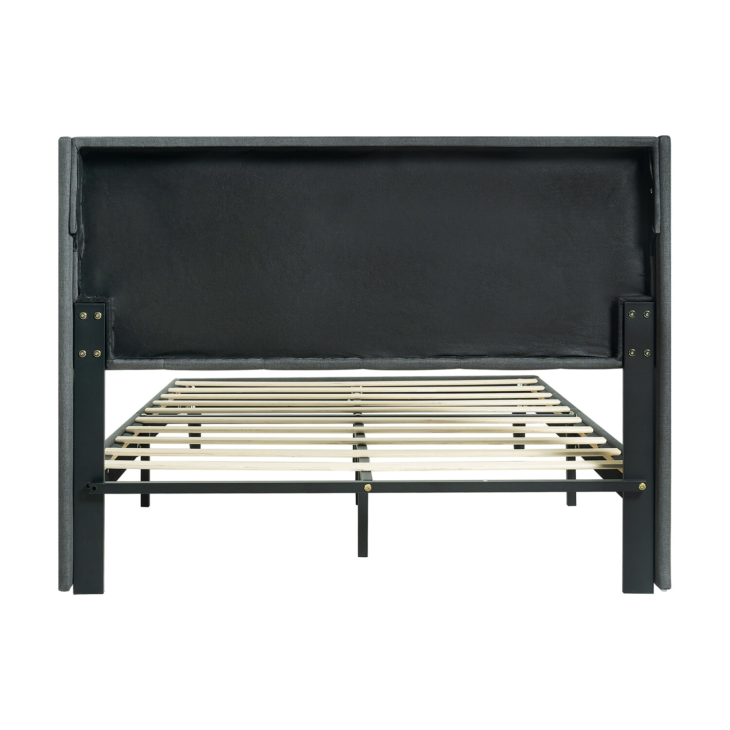 Queen Size Bed Frame Upholstered Platform Bed Frame w/ Headboard Drak Grey